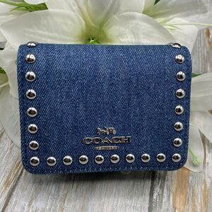COACH Mini Wallet On A Chain With Rivets Denim Bag Purse Western